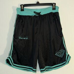 Diamond Supply Co Men's Large Black & Teal Mesh Drawstring Elastic Waist Shorts